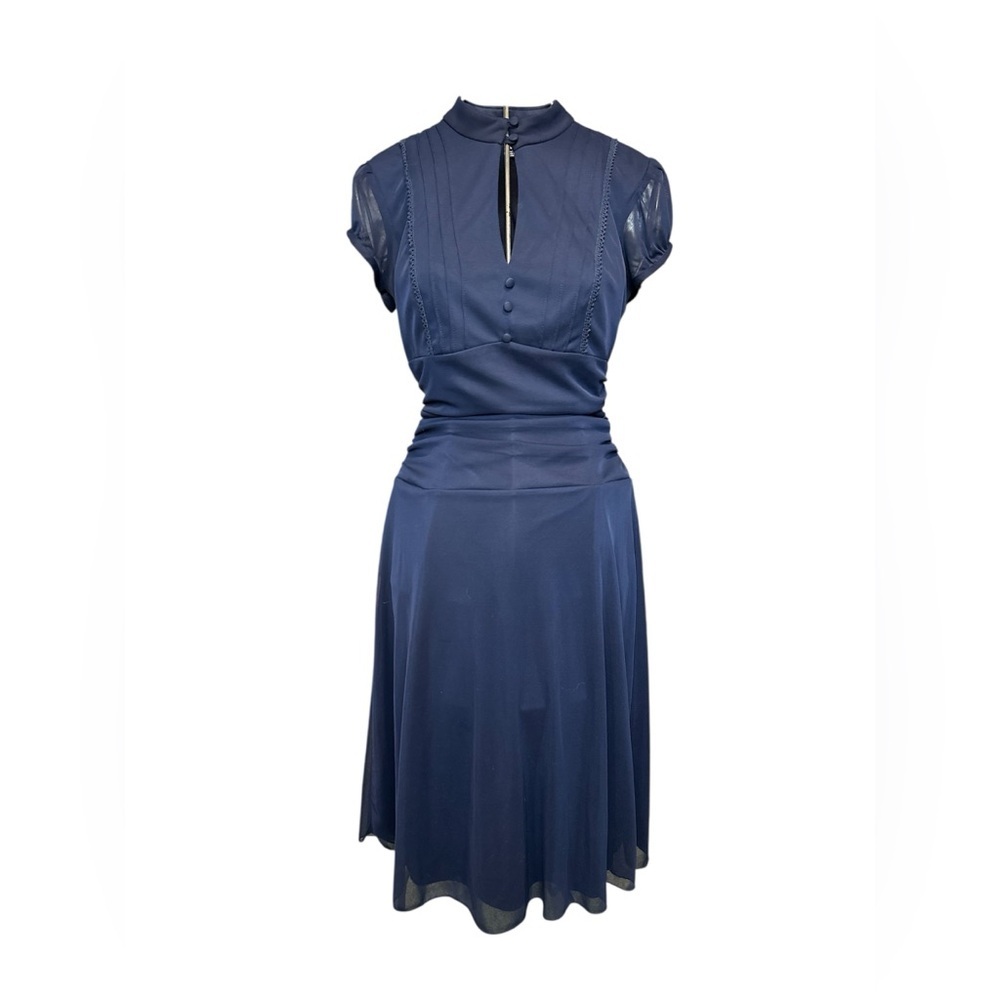 LE CHATEAU, vintage blue keyhole dress, medium